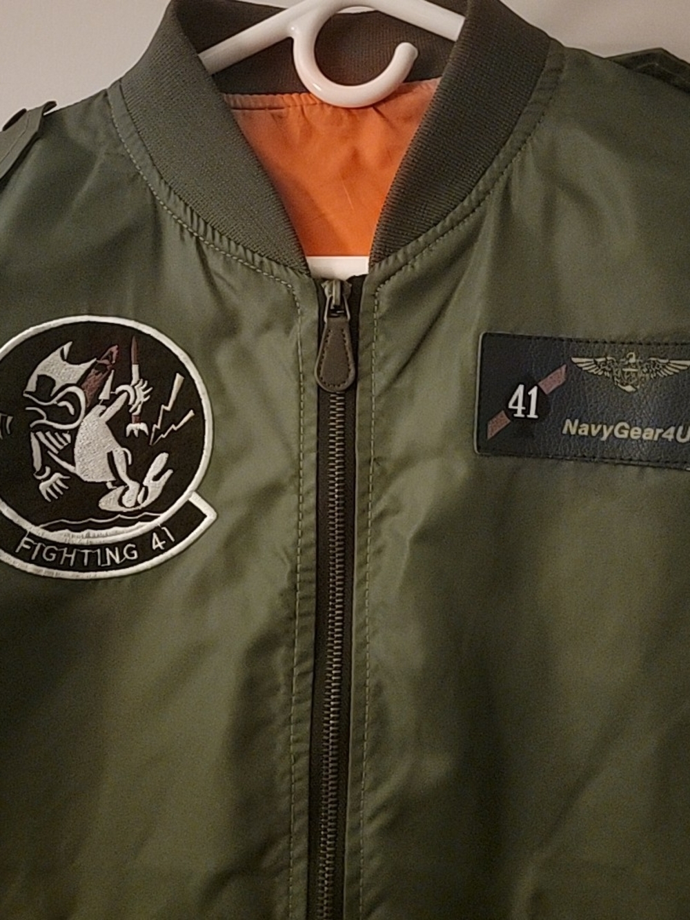 Black 41 Aces Olive Green Bomber Jacket with Patches - Picture 2 of 6
